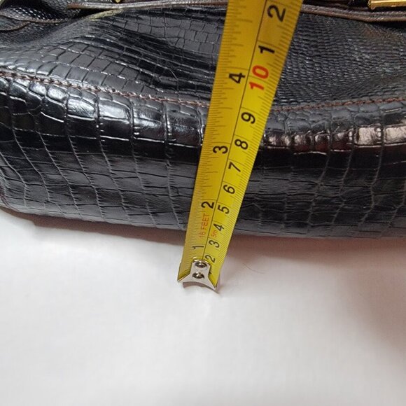 Vintage Etienne Aigner Black Embossed Leather Hobo Bag | Gold Buckle Accents - Picture 11 of 11